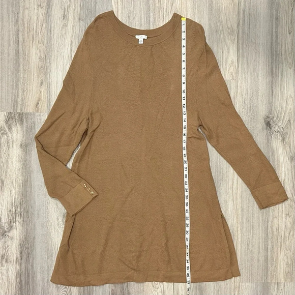 J. Jill Lightweight Knit Long Tunic Sweater Top Button Sleeve Side Slit Size XL - Picture 2 of 10
